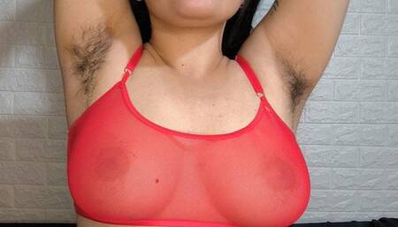 Close-up licking my hairy armpits