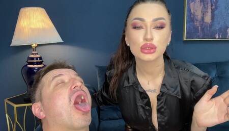 La Reina Malvadaa and Faith - smoking and human ashtray - close up