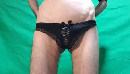 Tiny Lacy Black Thong Try On
