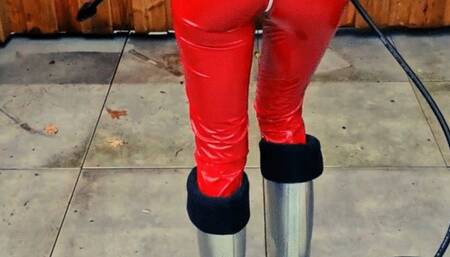 part two of cleaning Terrace and carpet with pressure washer in sexy outfit and Hunter