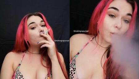 Smoking in a bikini top, Dangling, blowing smoke to the camera & big clouds - Smokingrapunzel