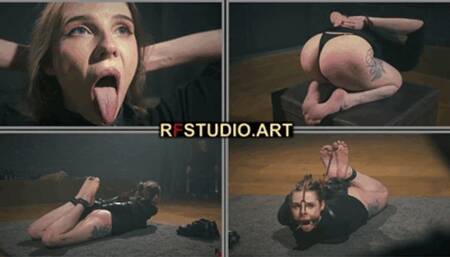 Meloxy - Slave Training, Spanking and Tight Leather Hogtie for a Barefoot Rope Bunny (FULL HD MP4)