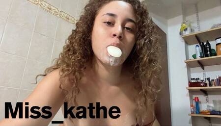 Filling my tits and my mouth with soap