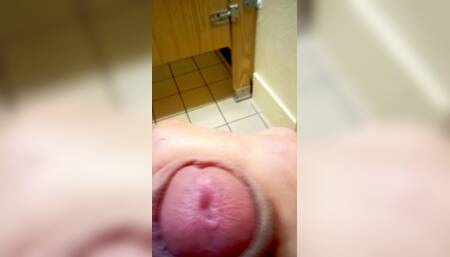 Handsome Young Hunk in Public Restroom Strokes Cock Until He Explodes All Over Himself and the Wall
