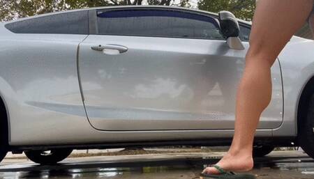 Car Wash Flip Flops and Barefeet