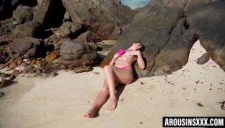 Secluded beach is best used for pussy play with Candice Demellza