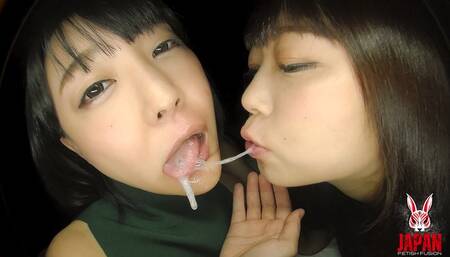 Arisa Hanyu and Yuka Asami spit in your mouth between slobbering tongue kisses - Don’t swallow their saliva… they want you to give it back