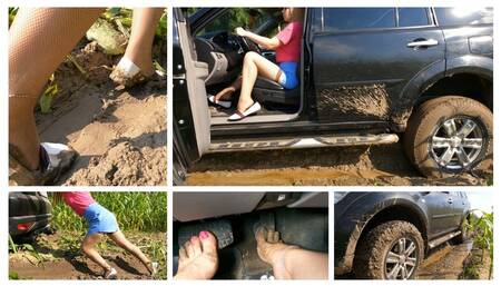HOT PREMIERE: Emily in terrible trouble - her powerful jeep stuck in deep mud