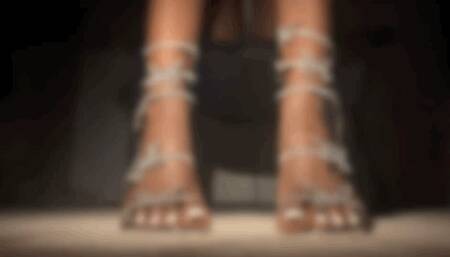 Big Foot Trying On Sparkly Diamond High Heels