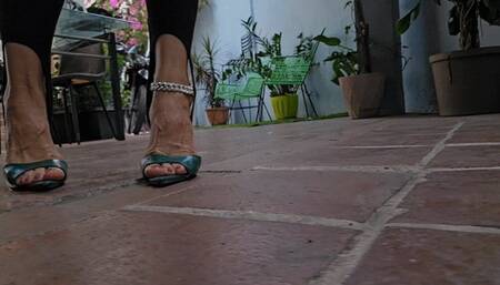 Milah Sexy Walking on Green Mule heels