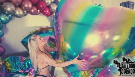 Holly and JJ with a lot of Mylar Heart Balloons 4K UHD Version