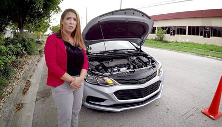 Janet slams her pussy down on a mechanics cock in his garage - BangRoadsideXxx