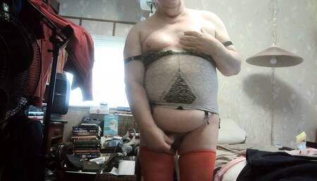 GIRDLED GAY BOY -pink girdle wiener play