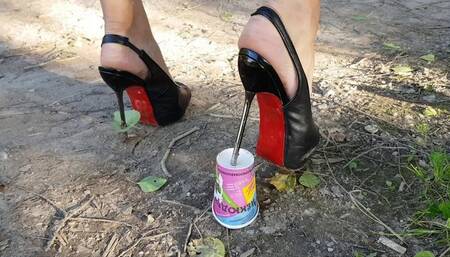 high heels crush flowers, high heels stuck, high heels sinking in ground, high heels bending