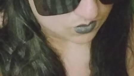 Guess what? In own style sexy horny goth style smoking with sunglasses