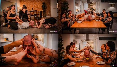 Four Elegant Women Enjoy Dinner with a Man Tied to the Table - Spanish (sub:English), MP4, FULLHD 1080