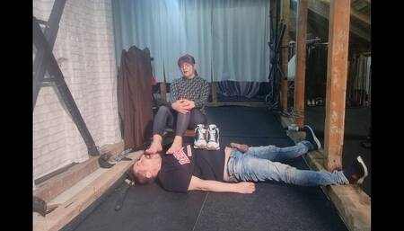 Mistress Andreea and Faith - Foot domination and socksjob in attic