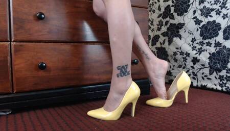 Patent Yellow Heels Sexy Legs Tattooed Tease