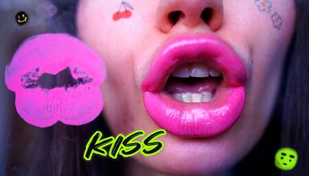 Sticky Messy pinky lipgloss kisses + spit fetish