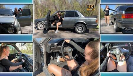 Juicy Girl in Legendary BMW E30 Cranking and Hard Pedal Pumping 4K - Foot Fetish - Sneakers - Asics - Calves - Girl Driver - Retro Car - Revving - Starter - Girl Trying to Start Car - Broken Car - Ass Worship - Long Hair - Fitness Girl