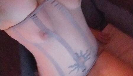 Slutty milf rubs and slaps her pussy