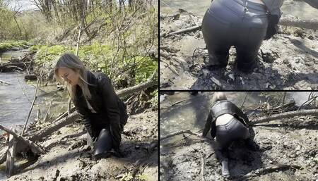 Anastasia gets seriously stuck and lost her boots in the mud