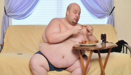 Fat Guy Stuffs His Growing Belly With Delicious Foods To Gain Weight *MP4*