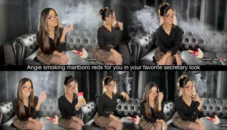 Angie smoking marlboro reds for you in your favorite secretary look