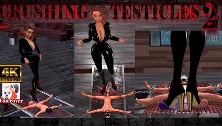 CRUSHING TESTICLES 2 - GIANT DOMINATRIX stomping testicles, wearing high heels, on a bed of nails - 4k