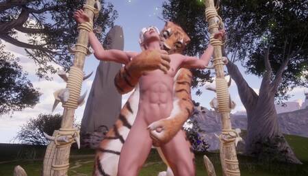Furry Tigress Edging Human Cock