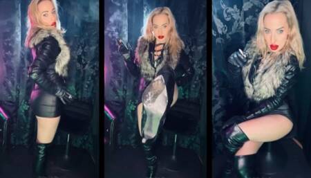 Your Leather Goddess smokes 2 Lucky Strike red at once