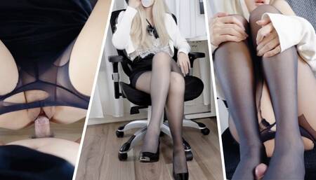 Pantyhose Office Slut give me a Footjob and let me cum insider her pussy