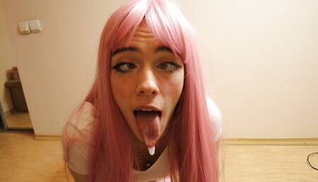 Blowjob and cum Ahegao