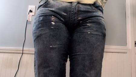 Standing in Front of Toilet with Legs Apart Until I Explode -- Leaking, then Rewetting Again (Multiple Angles)