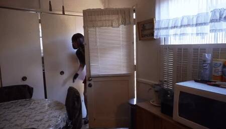 Sneak Thief Jessica Kat Gets Caught and Cums with The Hitachi