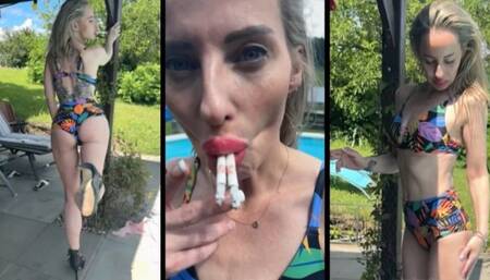Smoking 2 eve 120 at once in Bikini & high heels