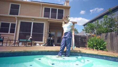 Camille Gets Wet in a White Shirt and Satin Pants