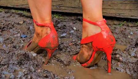 MudBath 3: Destroying My Coral Strappy Heels - 166 - Muddy Dirty Destruction Filthy Trashing Shoes Stilettos Fetish Trample Trampling Mud
