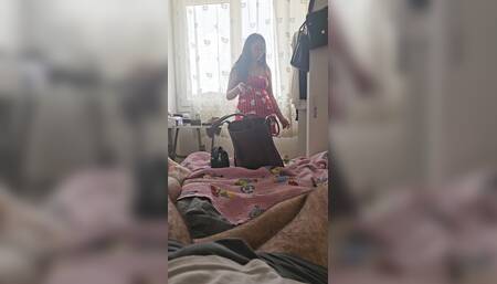 The bitch is at work again, her friend at home has videotaped her, she is oblivious to everything