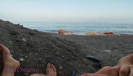 Flashing dick in public - My wife jerks my dick in front of a stranger in a nudist beach with people near - OMG Caught!!! - MissCreamy