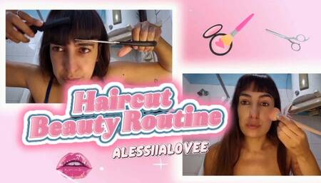 Haircut Beauty routine, Lipstick and scissors