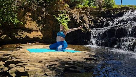 Pregnant Yoga by the Waterfall