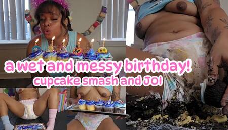 WAM birthday, diaper cake smash sploshing JOI Skylar Sparks