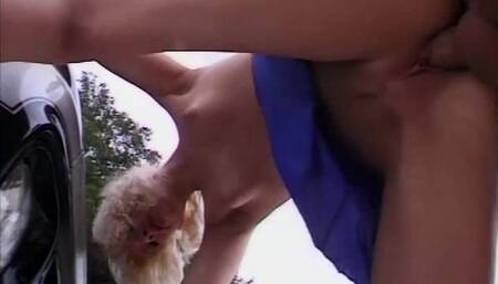 Horny Blonde Woman Gets Fucked Really Horny Outdoors in the Car - Horny Shaved Pussy