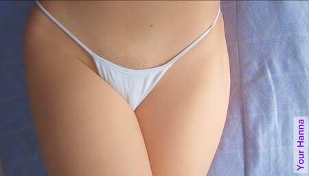 Wet white tights. Girl fingering her fleshy pussy with her fingers and red nails