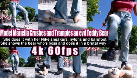 4k 60fps | Model Mariella crushes and tramples an evil teddy bear She does it with her Nike sneakers, nylons and barefoot She shows the bear who's boss and does it in a brutal way