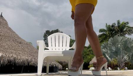 Balbina Ebony Goddess Walking in sexy heels around the pool