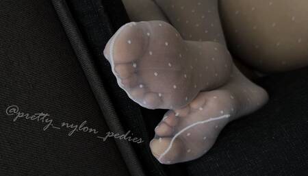 White Pantyhose Feet Polka Dots