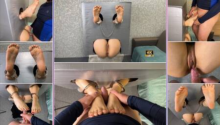 Gloryhole Bondage Fucking Shackled Soles and Wet Pussy 4K - Foot Fetish - Handcuffs - Shackles - Foot Worship - Pussy Worship - Foot Fucking - Cock Teasing - Footjob - Helpless - Embarrassed Naked Girl - Ass Worship - Asshole - Cum On Feet