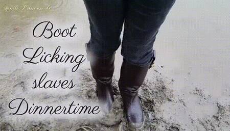 Boot Licking slaves Dinnertime
